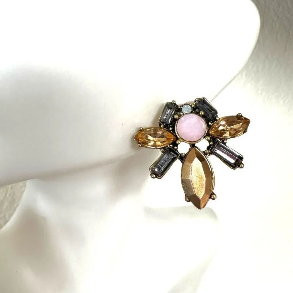Pink and gold tone rhinestone post earrings